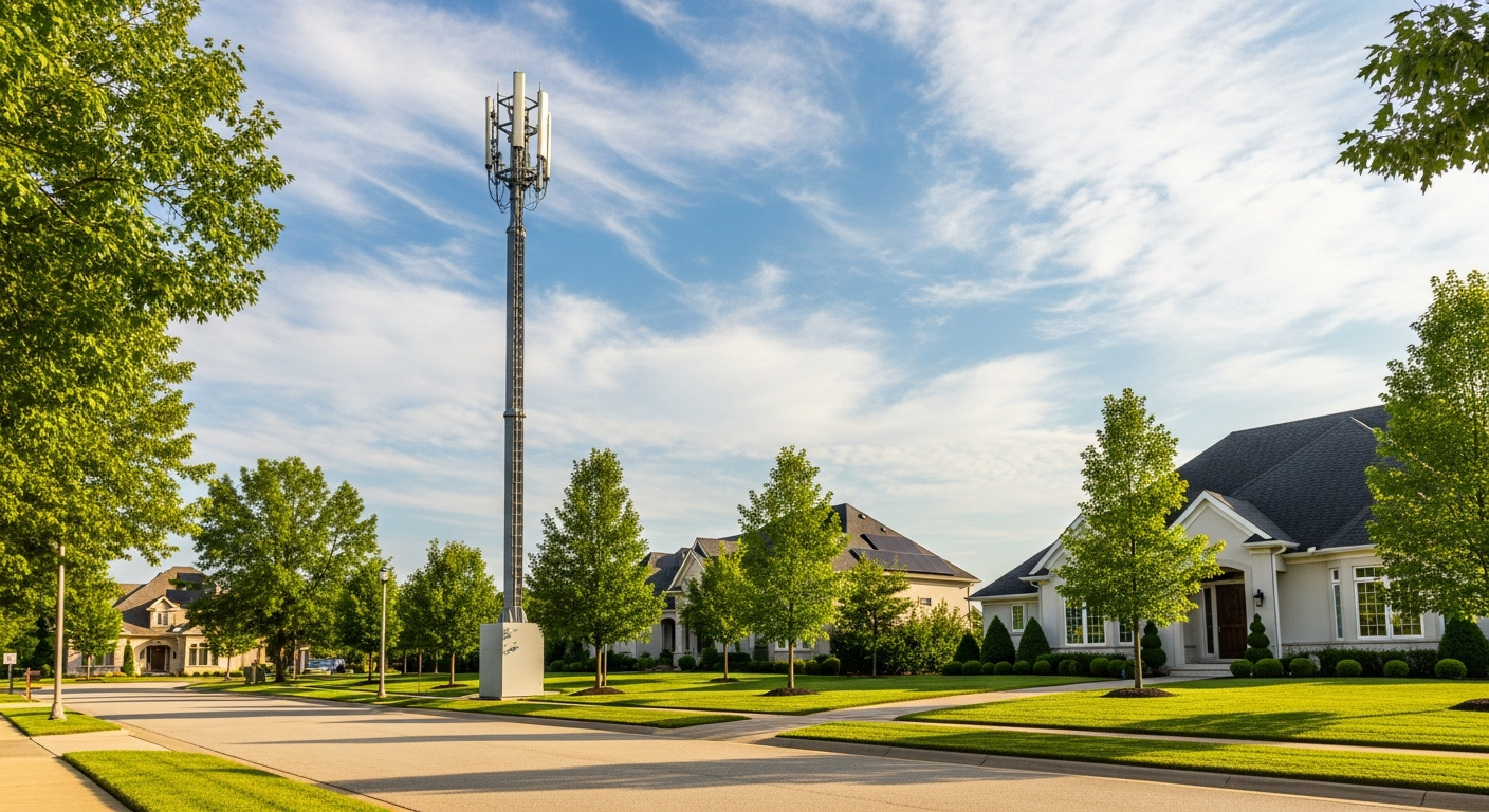 5G small cell installation on a residential street providing high-speed wireless access