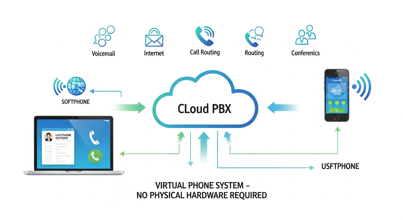 Softphone application interface on a laptop showing incoming call with caller ID and call management options
