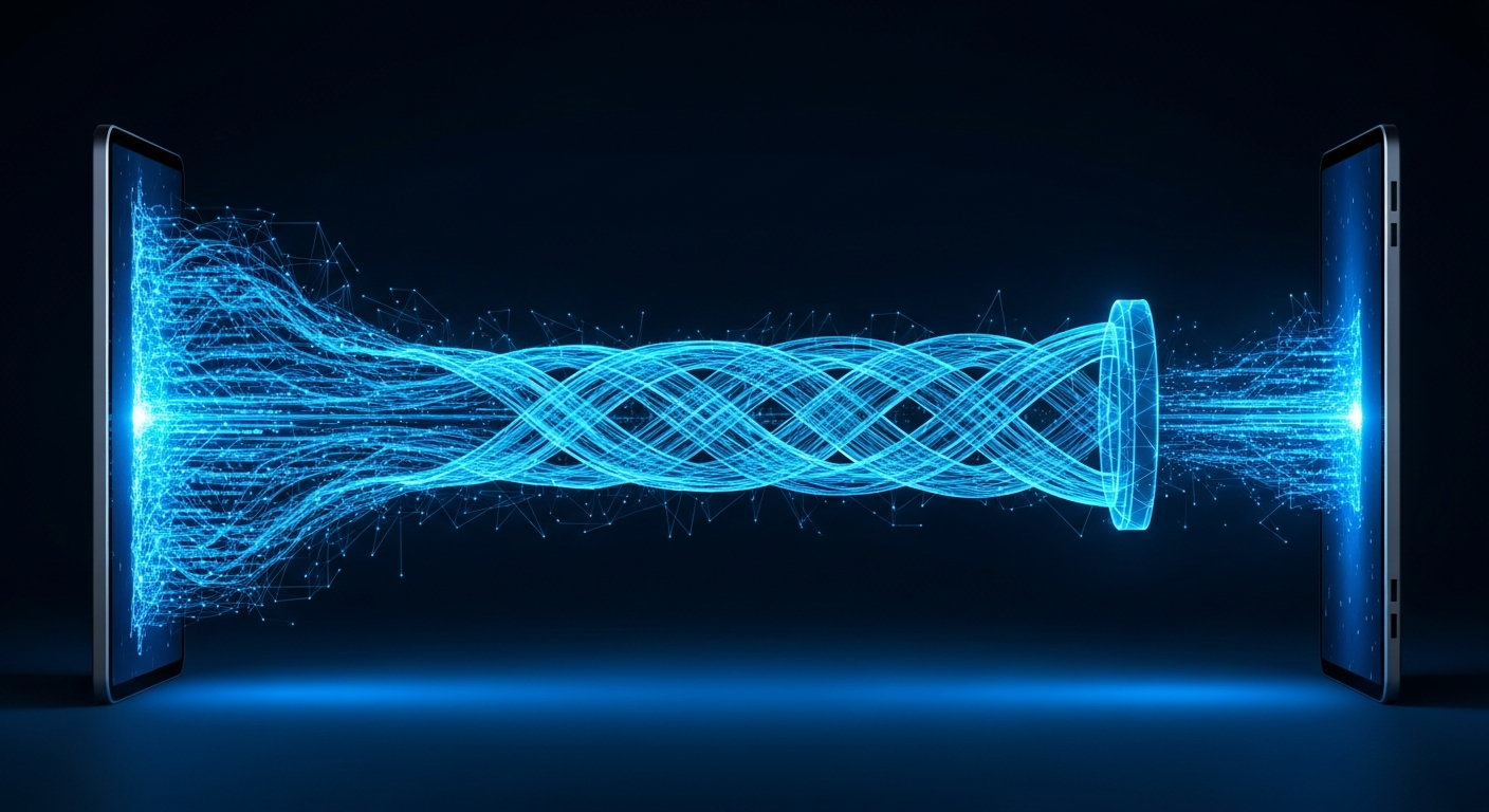 Encrypted data tunnel visualization showing protected health information in transit