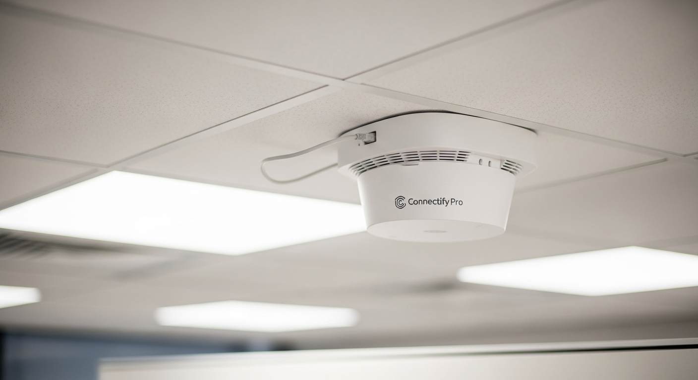 Enterprise-grade wireless access point installed in a medical clinic ceiling