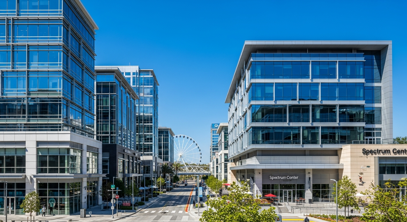 Modern financial office building with redundant telecommunications infrastructure and diverse fiber paths