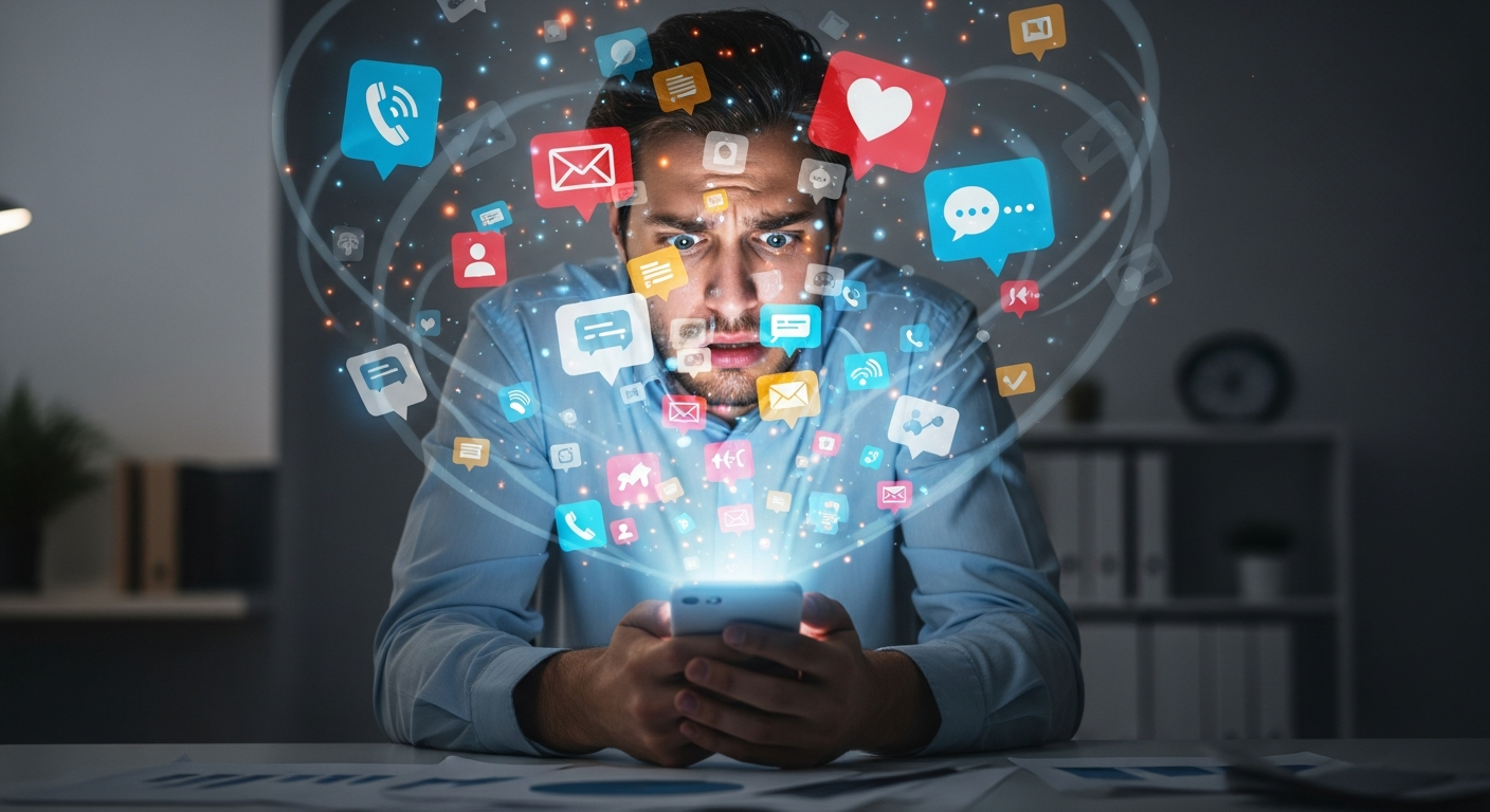 IT professional's phone showing hundreds of unread monitoring alerts demonstrating notification fatigue