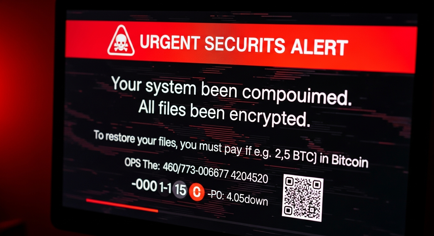Screen showing ransomware encryption notice with countdown timer on a business workstation