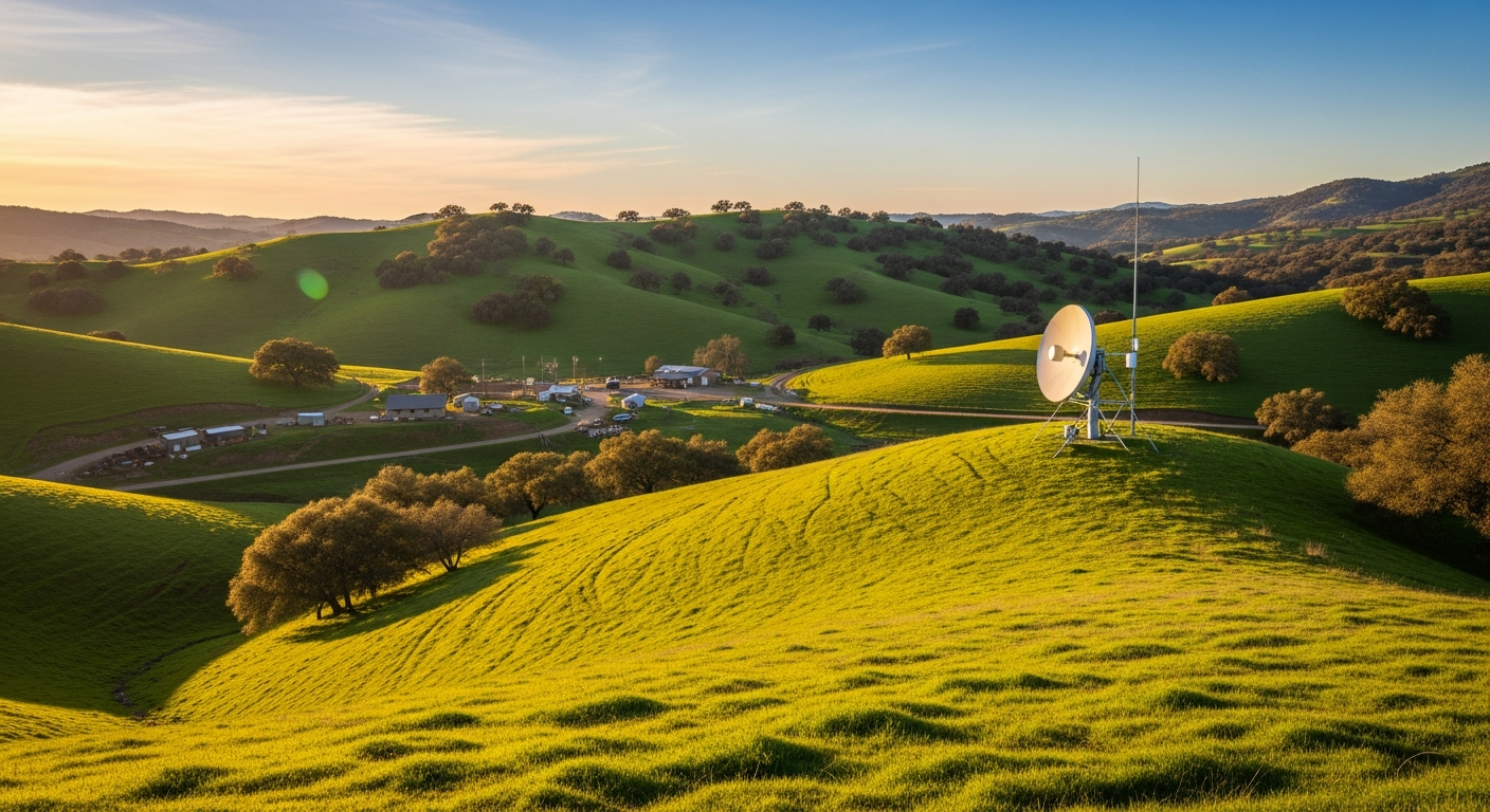 Fixed wireless antenna on a hillside providing connectivity to Temecula valley businesses below
