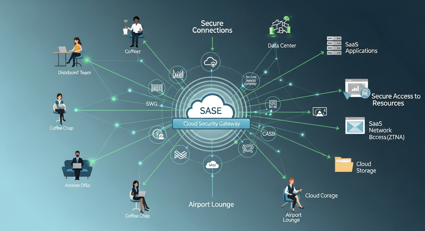 SASE architecture diagram showing distributed security enforcement points across Southern California