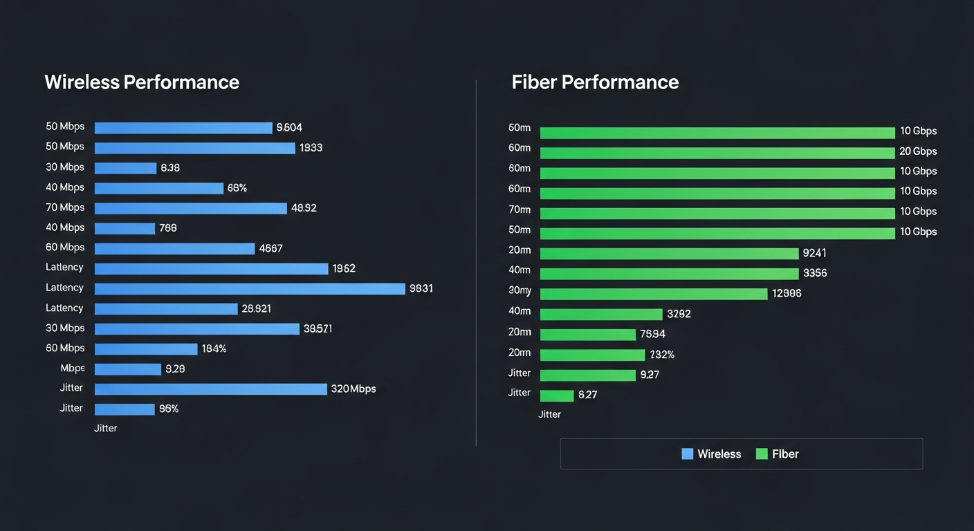 Speed comparison chart showing enterprise fixed wireless performance alongside fiber optic benchmarks