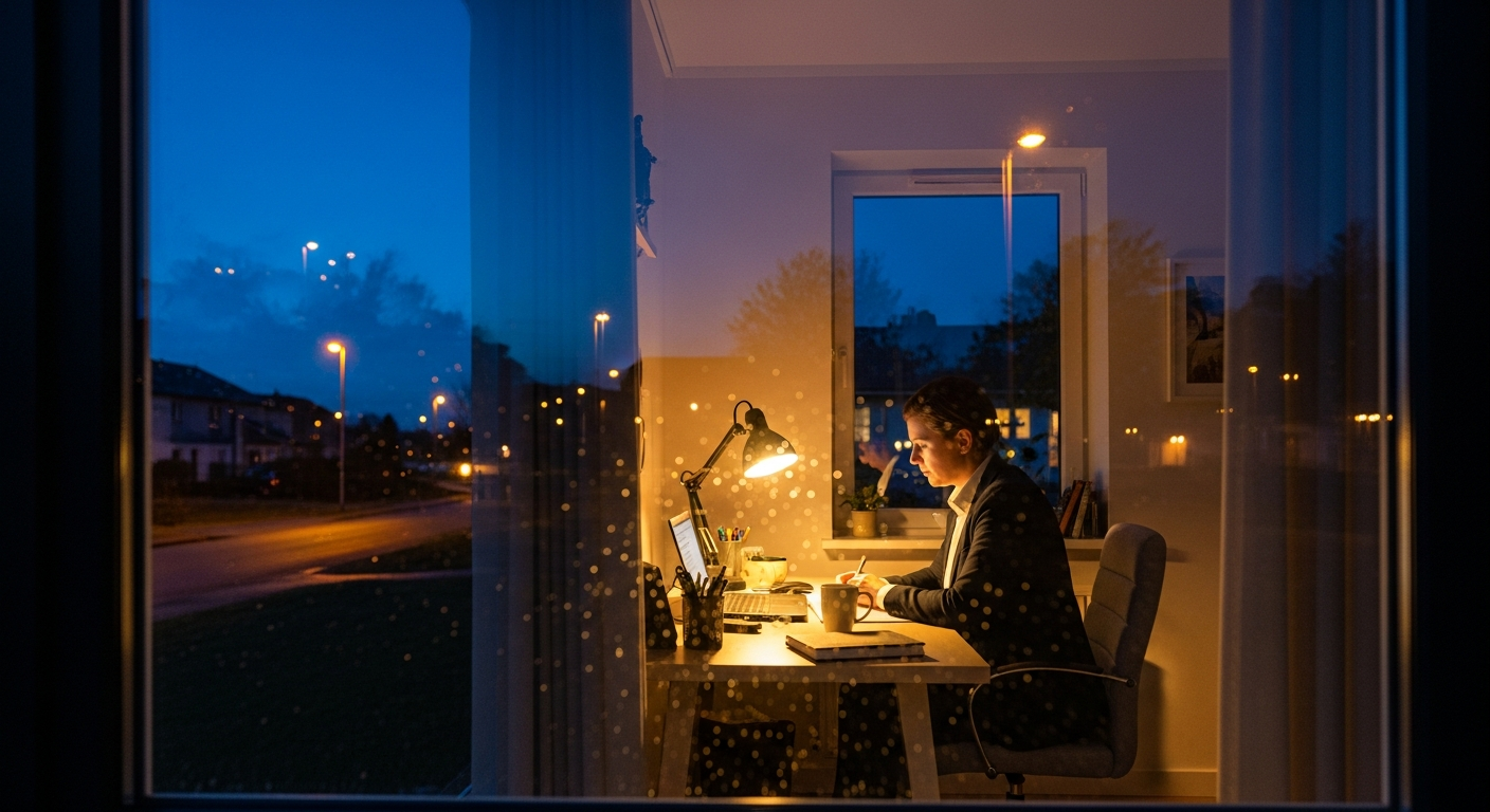 Home office with redundant network connections ensuring reliable connectivity at night