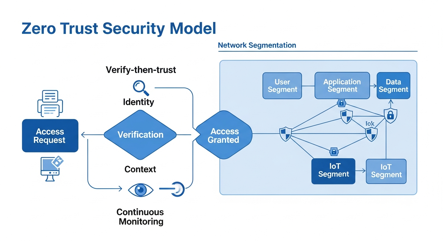 Zero trust architecture diagram showing continuous verification at every access point